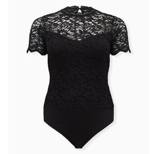 NWOT BLACK LACE HIGH NECK SHORT SLEEVE BODYSUIT